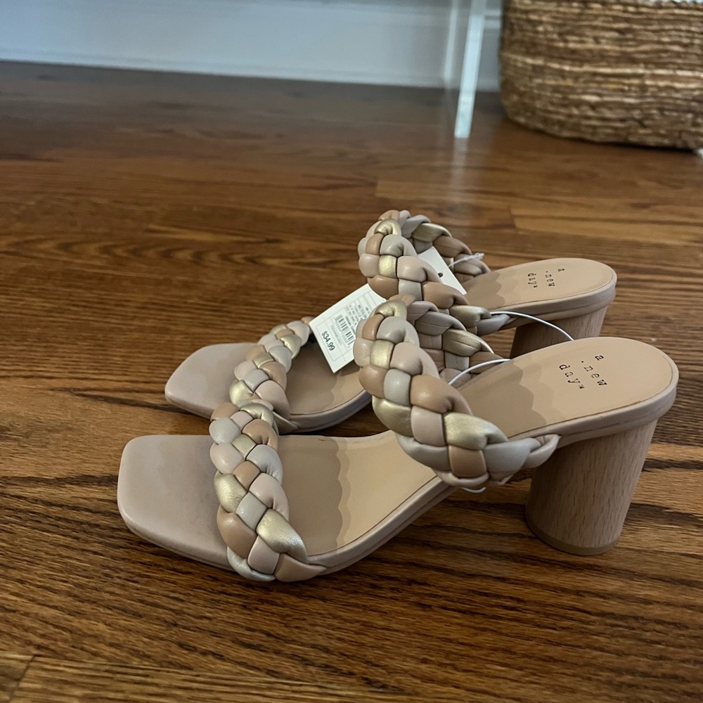 Women's Braided Heeled Sandals - Cream and Tan